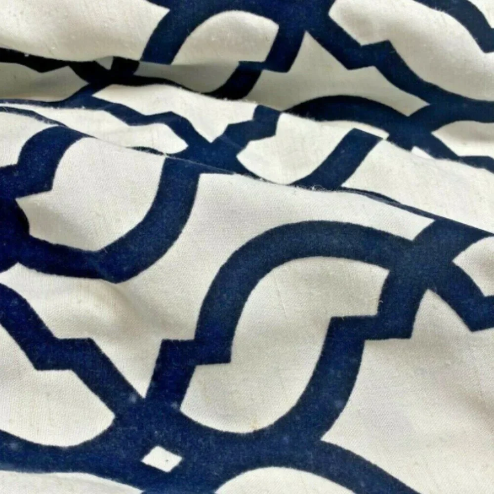 2 Linen Curtains Panels Navy Blue Trelllis Luxury